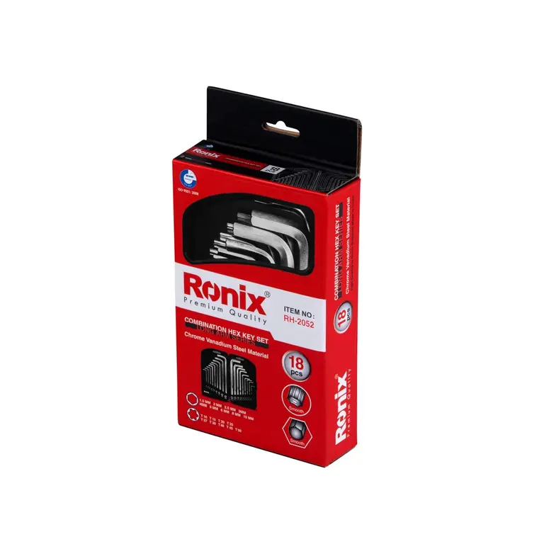مجموعه ۱۸ عددی آچار آلن بلند ترکیبی Ronix مدل RH-2052